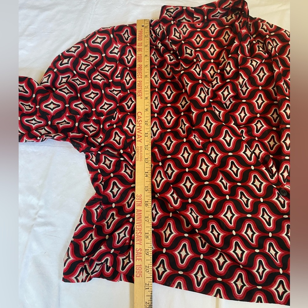 Womens Art Deco All Over Geometric Pattern Drape Collar Wrap Blouse Medium Boho - Picture 12 of 16